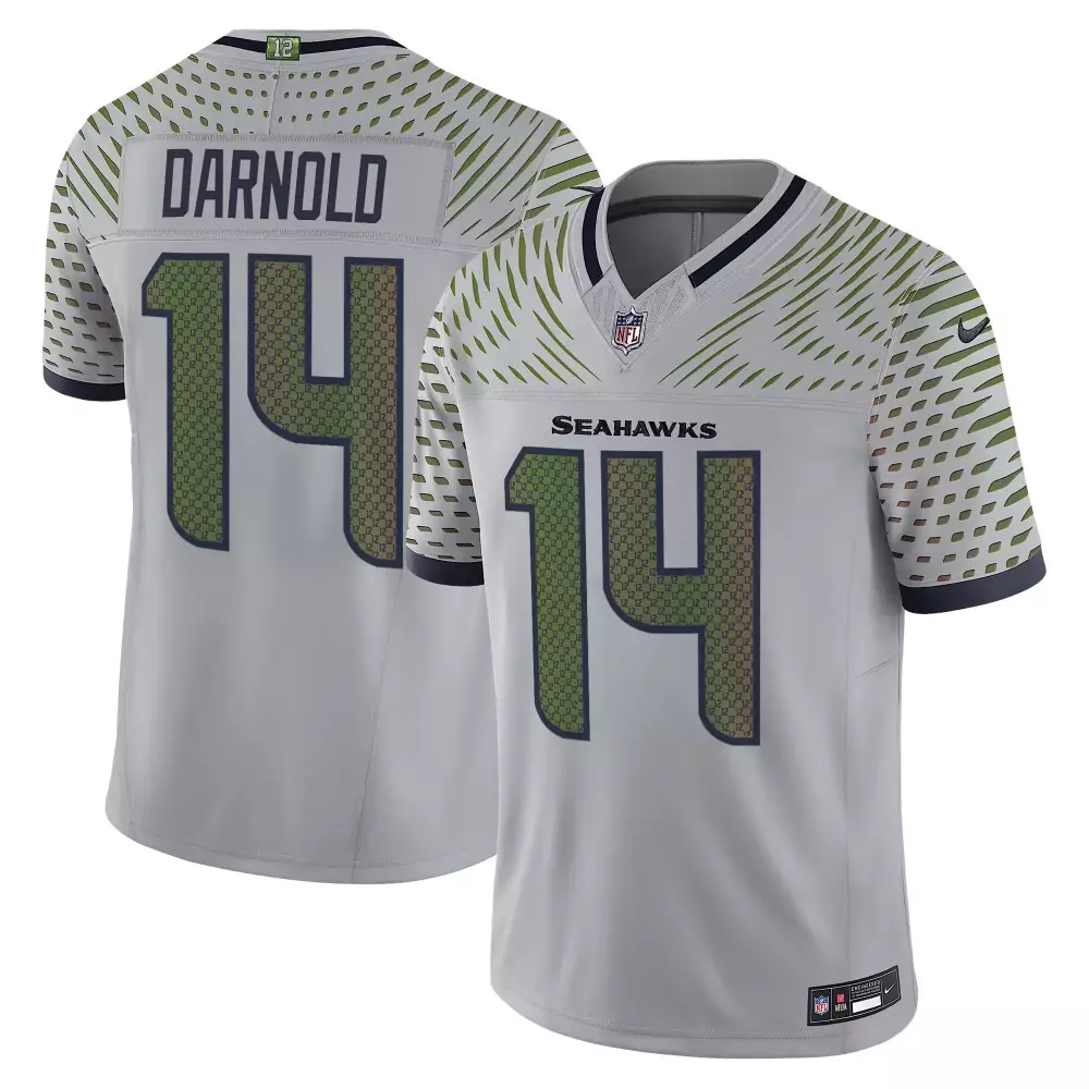 Sam Darnold 14 Seahawks Jersey White Men Alternate Split Design Navy Blue Olive Green