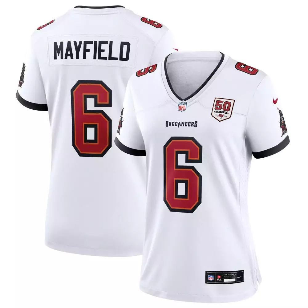 Baker Mayfield 6 Buccaneers Jersey White 50 Seasons Women Replica Red Black All Stitched