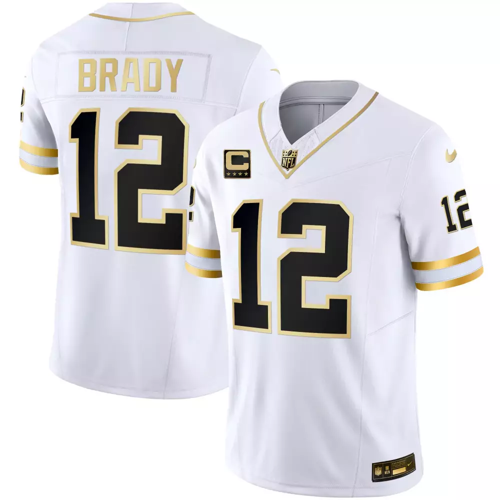 Tom Brady 12 New Orleans Saints Jersey White Men Short Sleeve Alternate Black Gold