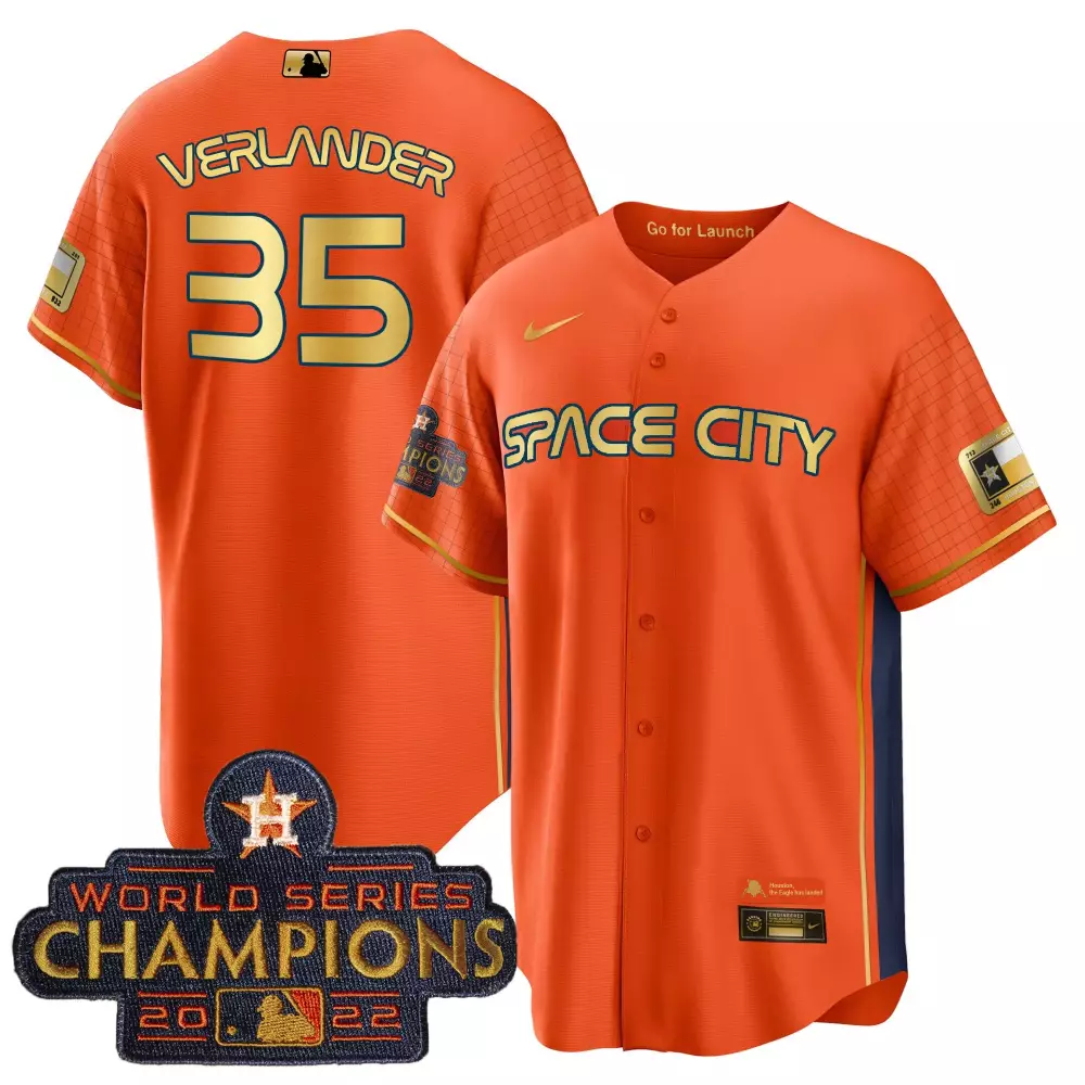 Verlander Space 35 Houston Astros Jersey Orange City World Series Champions 2022