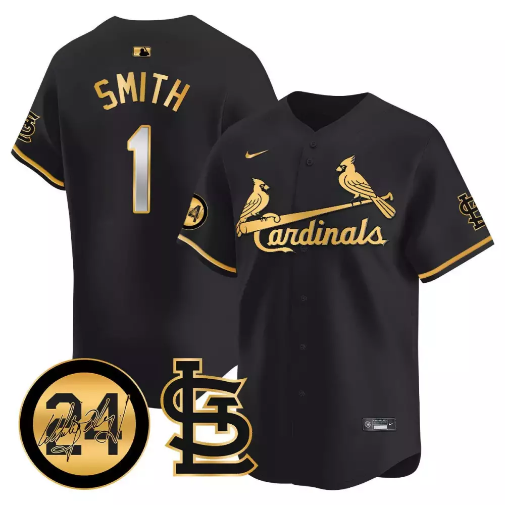 Ozzie Smith 1 Cardinals Jersey Black Men Gold Vapor Premier Limited All Stitched