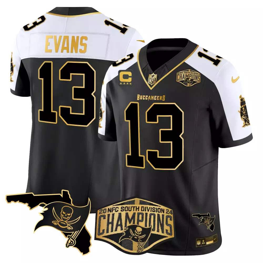 Mike Evans 13 Buccaneers Jersey Black 2024 NFC South Division Champions Men Alternate