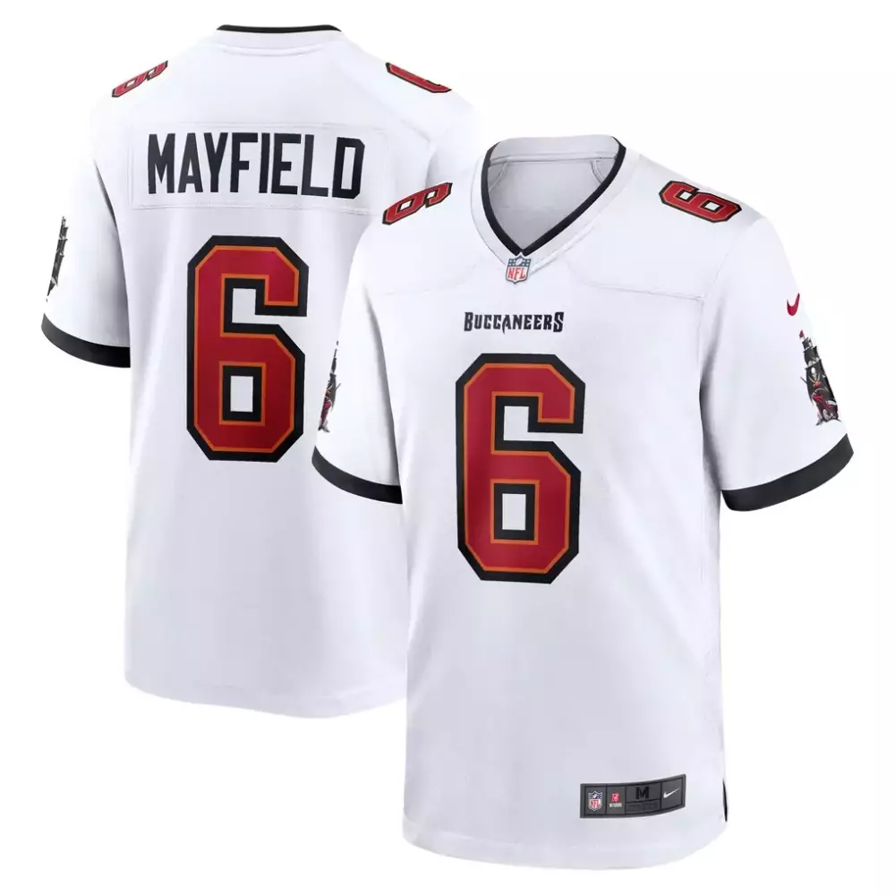 Baker Mayfield 6 Buccaneers Jersey White Men Game Red Black Away