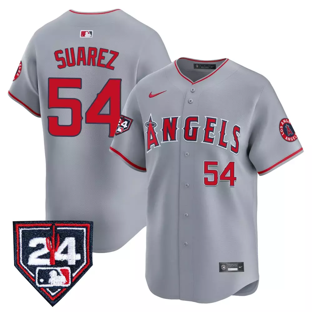 Jose Suarez 54 Los Angeles Angels Jersey Gray Men Red Vapor Premier Limited All Stitched