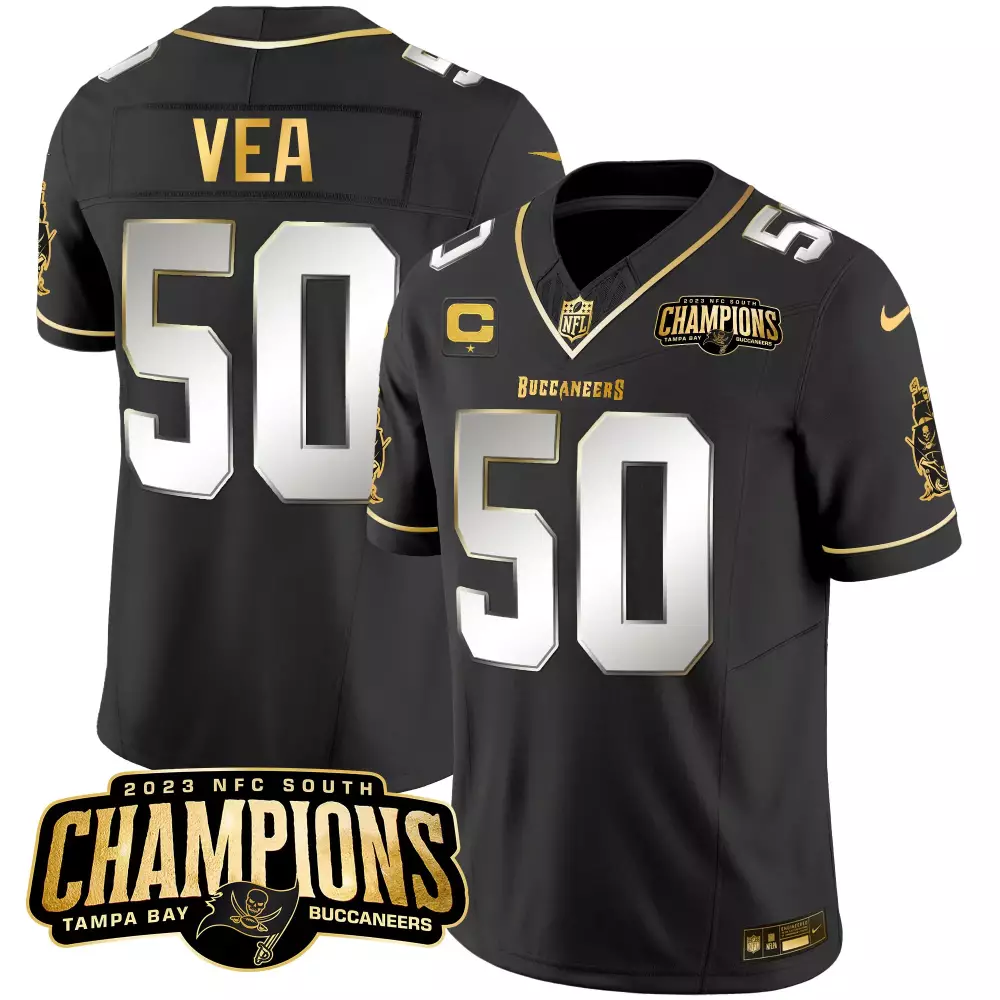 Vita Vea 50 Buccaneers Jersey Black 2023 NFC South Champions Men Gold Silver Limited