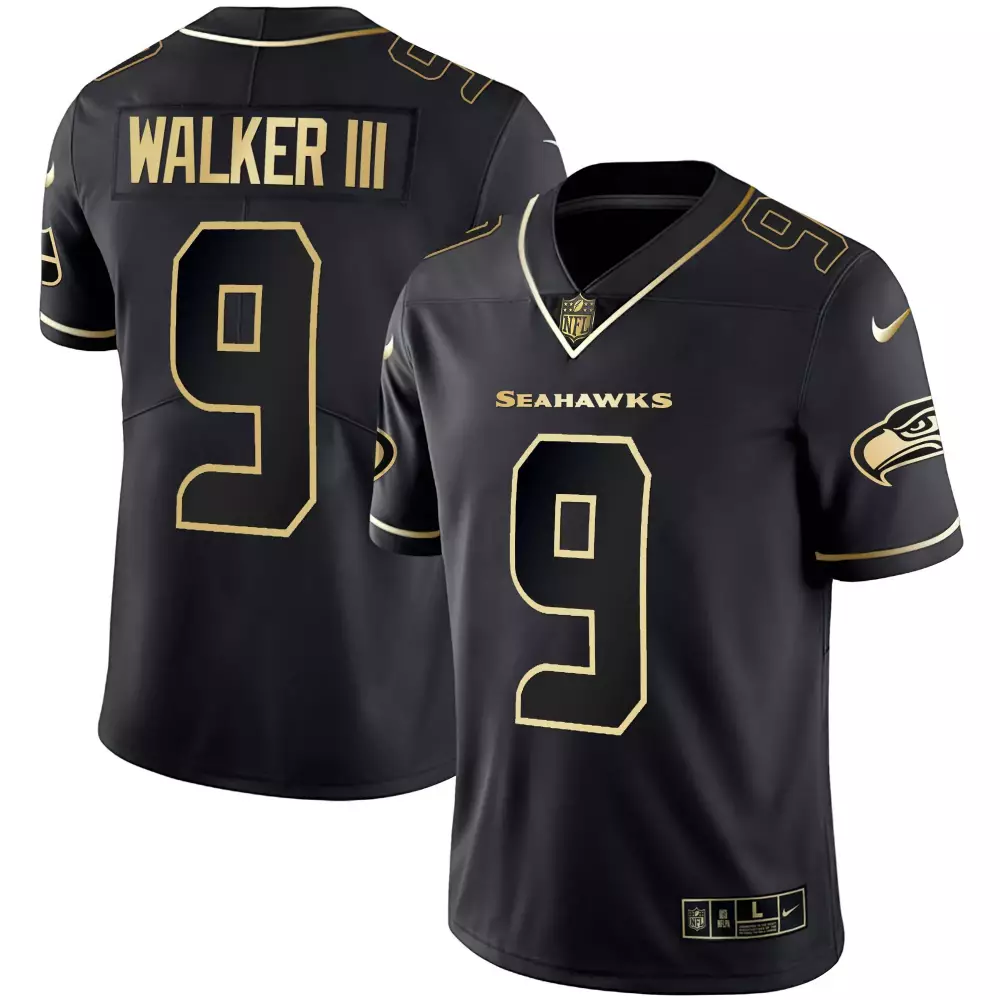 Kenneth Walker 9 Seahawks Jersey Black Men Gold All Stitched