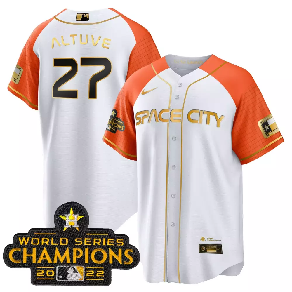 Jose Altuve 27 Houston Astros Jersey White Space City World Series Champions 2022
