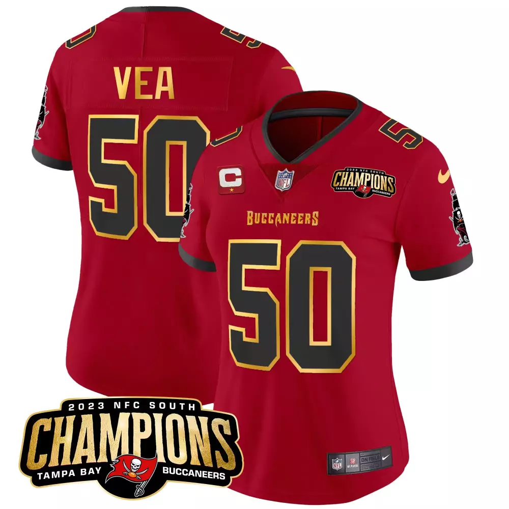 Vita Vea 50 Buccaneers Jersey Red 2023 NFC South Champions Men Black Gold Vapor All