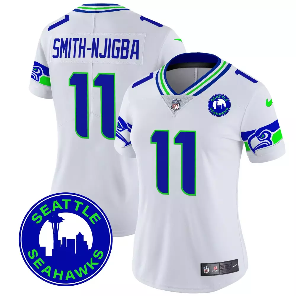 Smithnjigba City 11 Jersey White Seattle Seahawks Men Standard Blue Green Vapor Limited