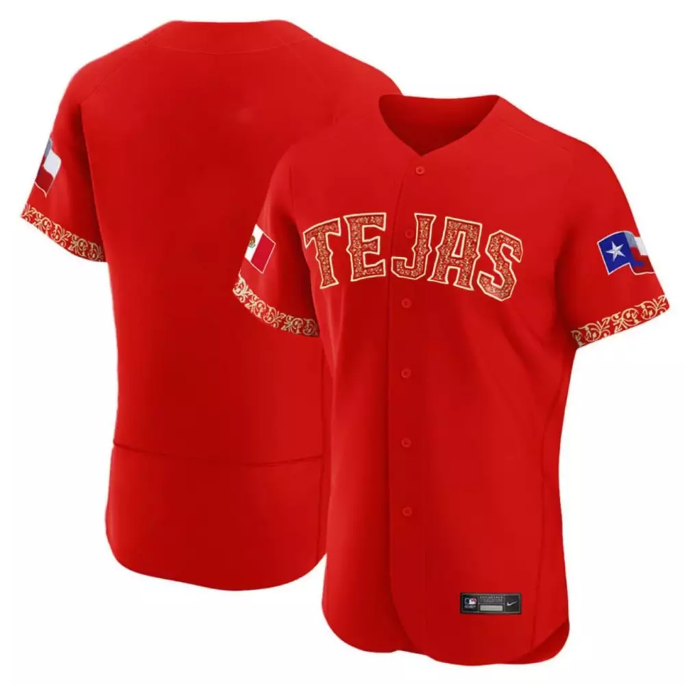 Tejas Houston Astros Jersey Red Mexico Flag Texas Men Gold White Blue All Stitched