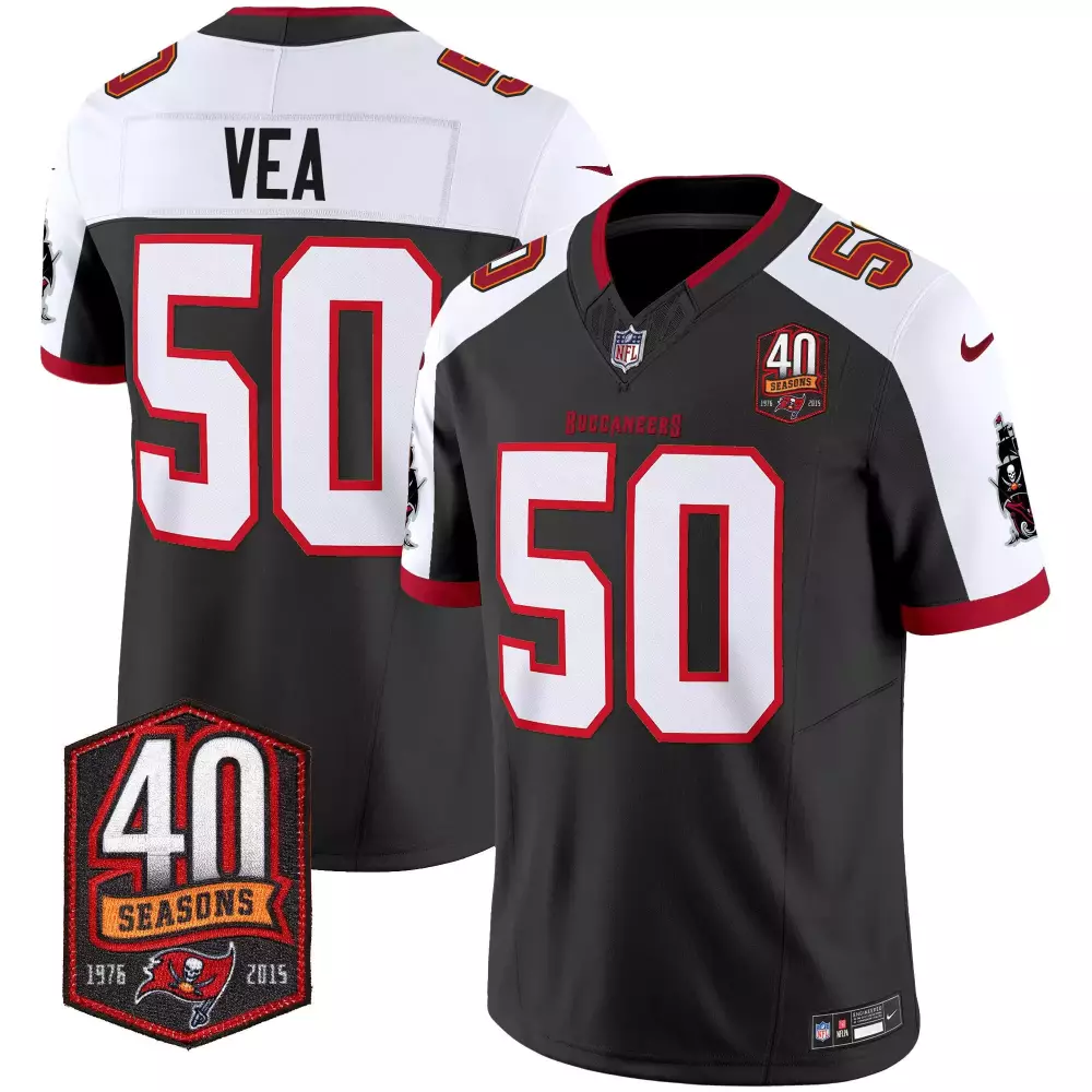 Vita Vea 50 Buccaneers Jersey Black 40 Seasons 1976-2015 Men Player White Red Alternate