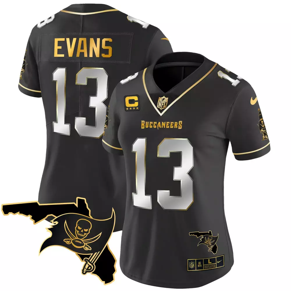 Evans 13 Buccaneers Jersey Black Women Player Gold Silver Limited Vapor All Stitched