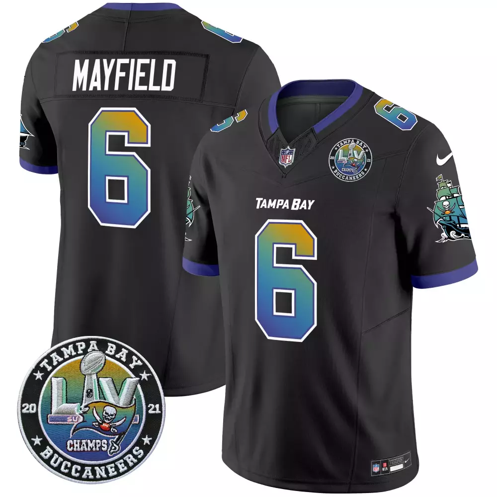 Baker Mayfield 6 Jersey Black Super Bowl Lv Champions Tampa Bay Buccaneers Men Standard