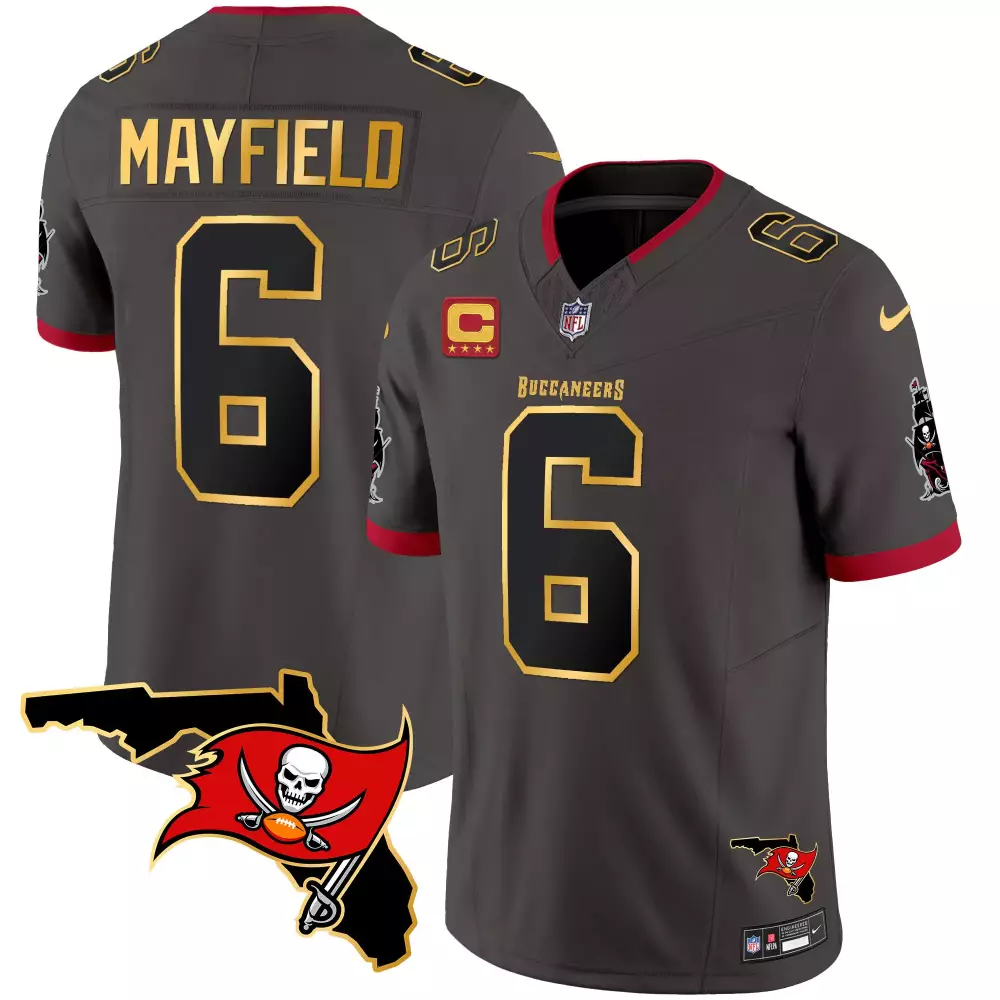 Baker Mayfield 6 Buccaneers Jersey Gray Men Alternate Red Black Gold Vapor All Stitched