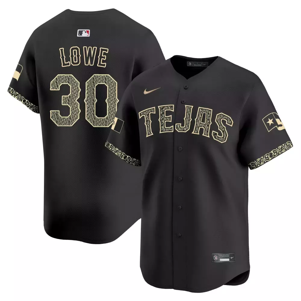 Lowe 30 Texas Rangers Jersey Black Men Gold All Stitched Vapor Limited