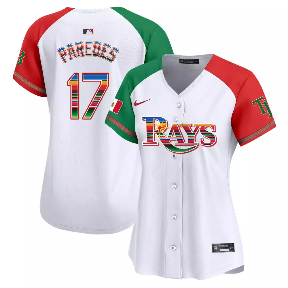 Isaac Paredes 17 Rays Jersey White Women Split Design Green Red Alternate Vapor Premier