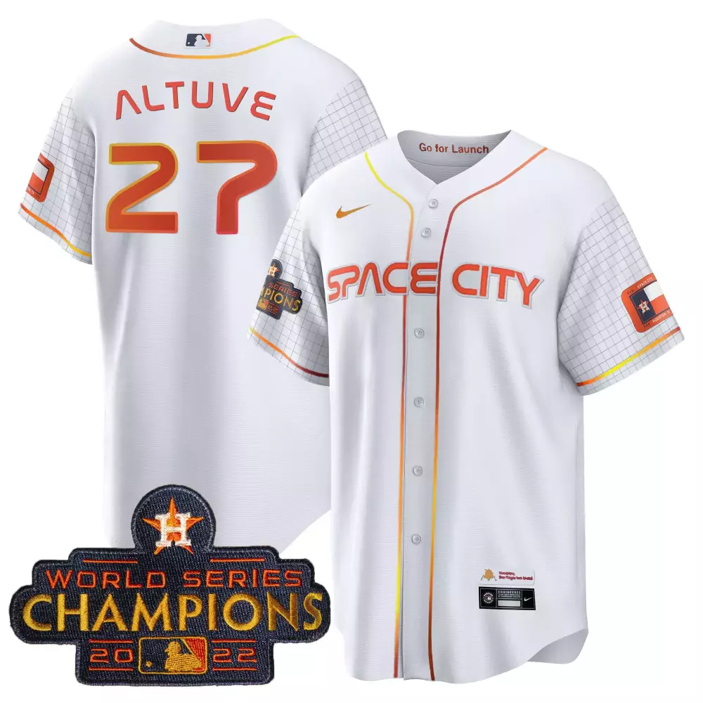Jose Altuve 27 Houston Astros Jersey White Space City World Series Champions 2022