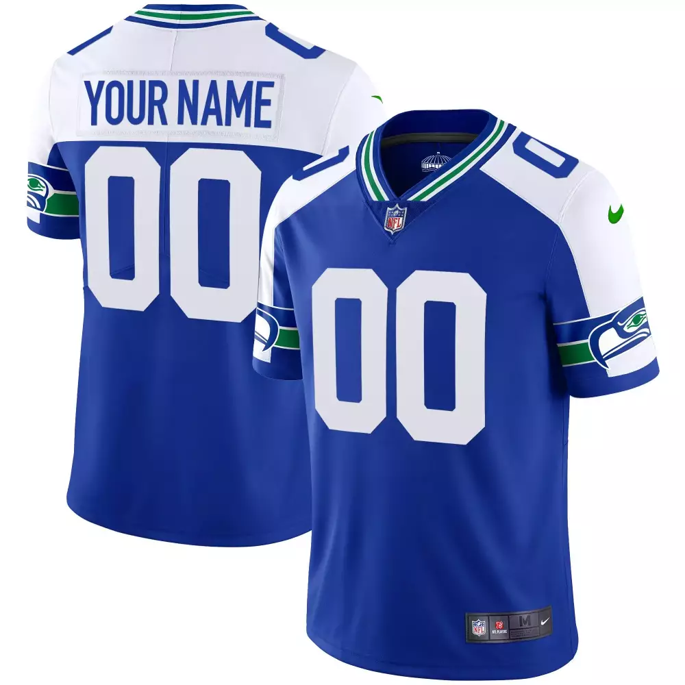 Custom Seattle Seahawks Jersey Blue Men Player White Green Alternate Throwback All