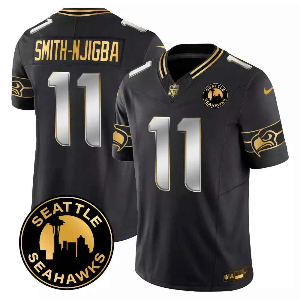 Smithnjigba City 11 Jersey Black Seattle Seahawks Men Gold Silver Limited Vapor All