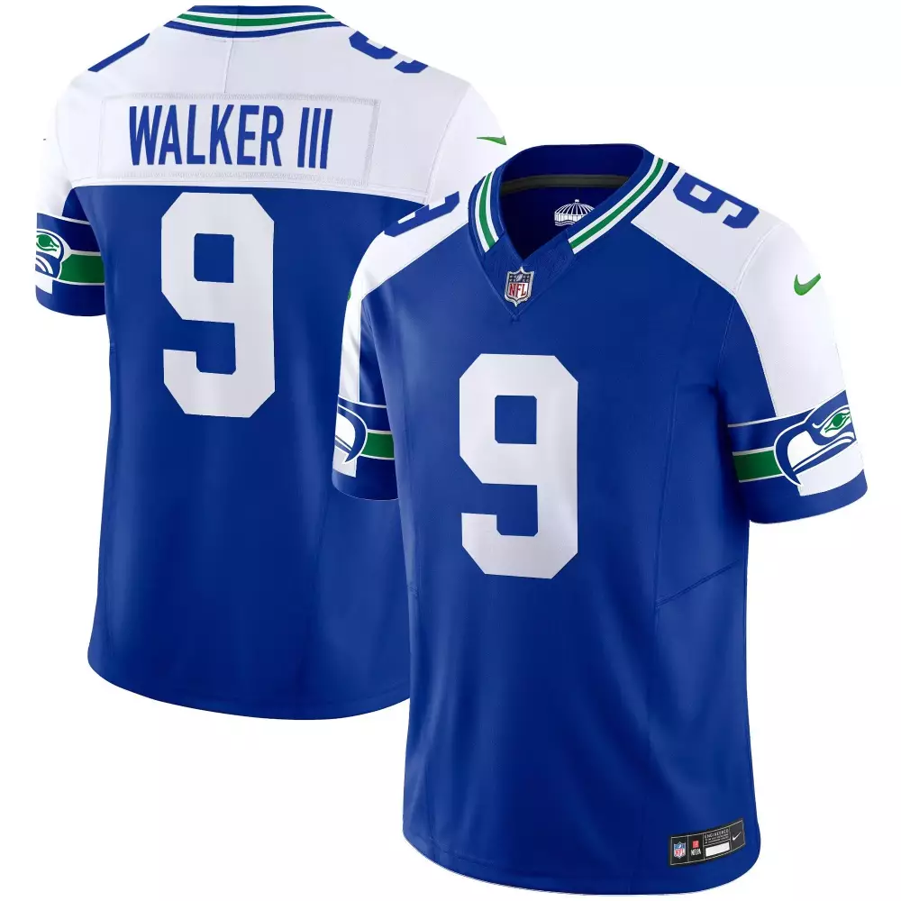 Kenneth Walker 9 Seattle Seahawks Jersey Blue Men White Green Alternate Throwback