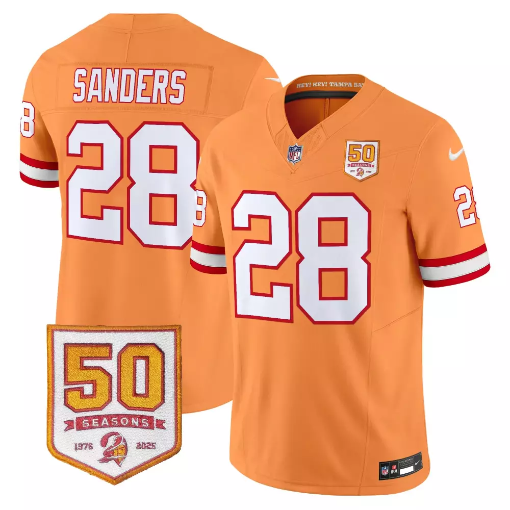 Sanders 28 Tampa Bay Buccaneers Jersey Orange 50th Season 50 Seasons 1976-2025 Men