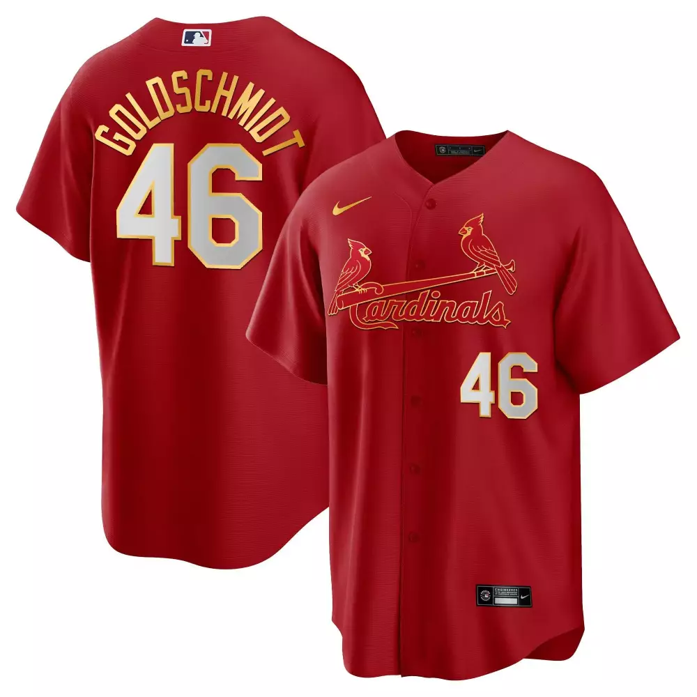 Paul Goldschmidt 46 Cardinals Jersey Red Men Gold White Cool Base All Stitched