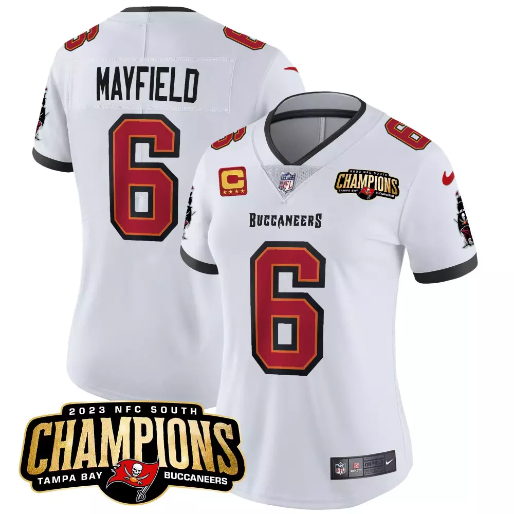 Baker Mayfield 6 Buccaneers Jersey White 2023 NFC South Champions Men Replica Red