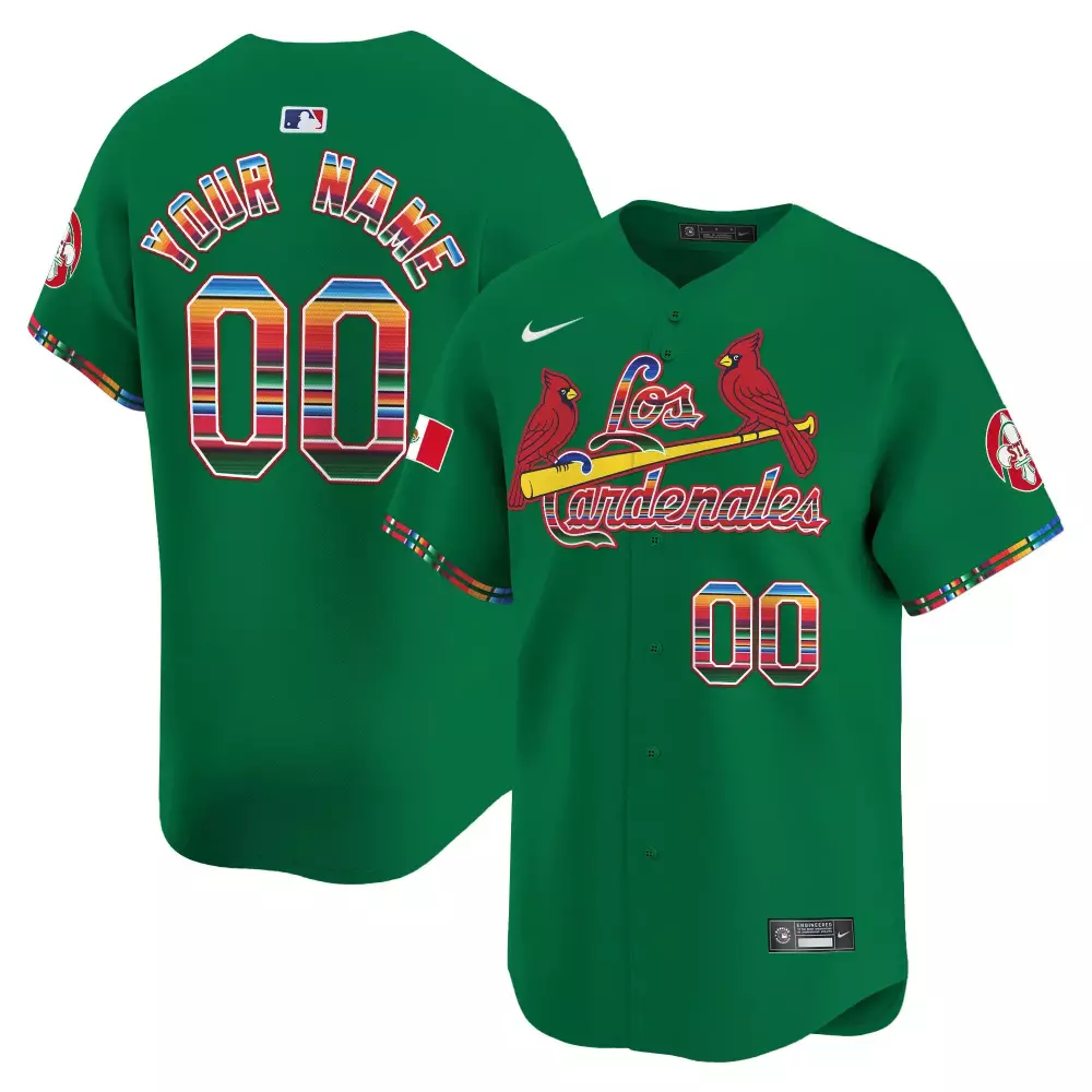Custom St. Louis Cardinals Jersey Green Los Cardenales Mexico Flag Men Split Design