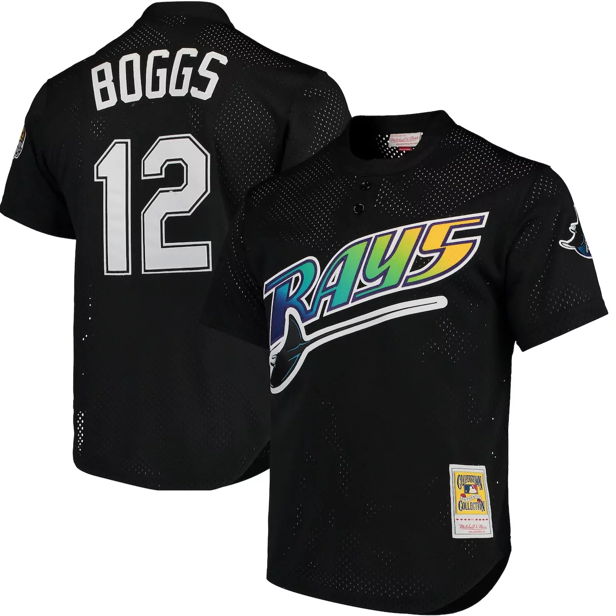 Wade Boggs 12 Rays Jersey Black Mitchell Ness Cooperstown Collection Men White Teal