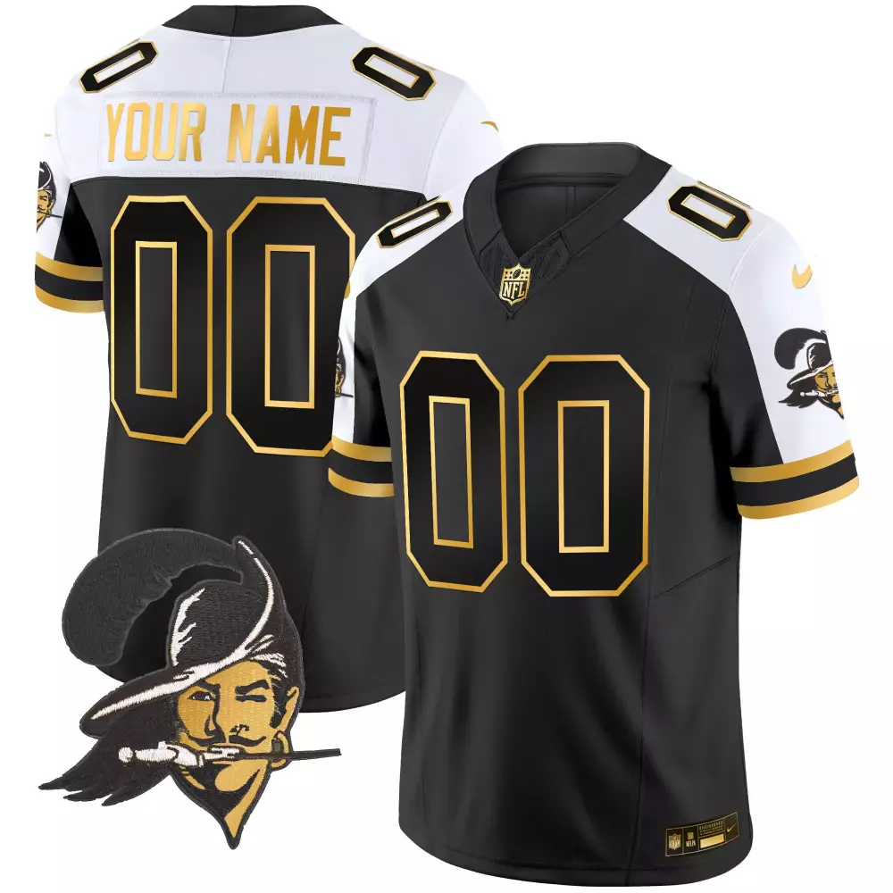 Custom Tampa Bay Buccaneers Jersey Black Men White Gold Alternate Throwback Vapor