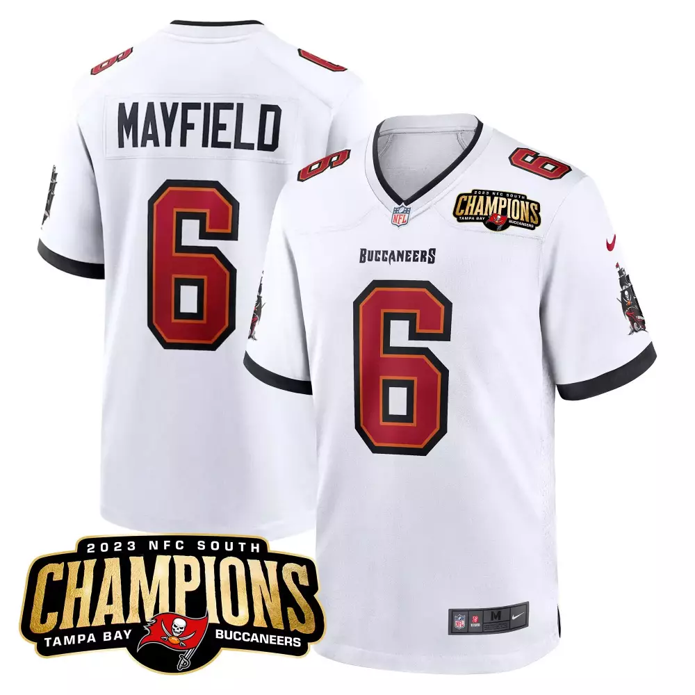 Baker Mayfield 6 Buccaneers Jersey White 2023 NFC South Champions Men Red Black Game