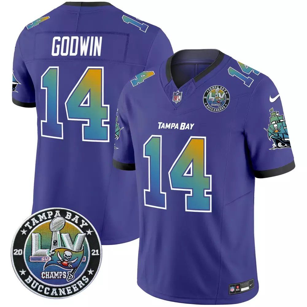 Chris Godwin 14 Jersey Purple Super Bowl Lv Champions Tampa Bay Buccaneers Men Player