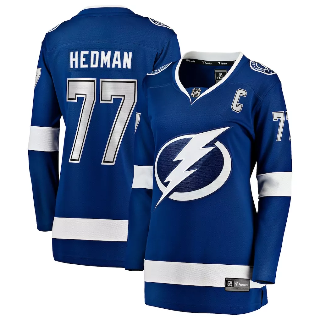 Victor Hedman 77 Jersey Blue Tampa Bay Lightning Men White Silver Home Breakaway