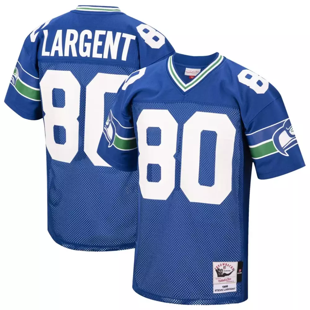 Steve Largent 80 Seattle Seahawks Jersey Blue Throwback Mitchell Ness Men Replica