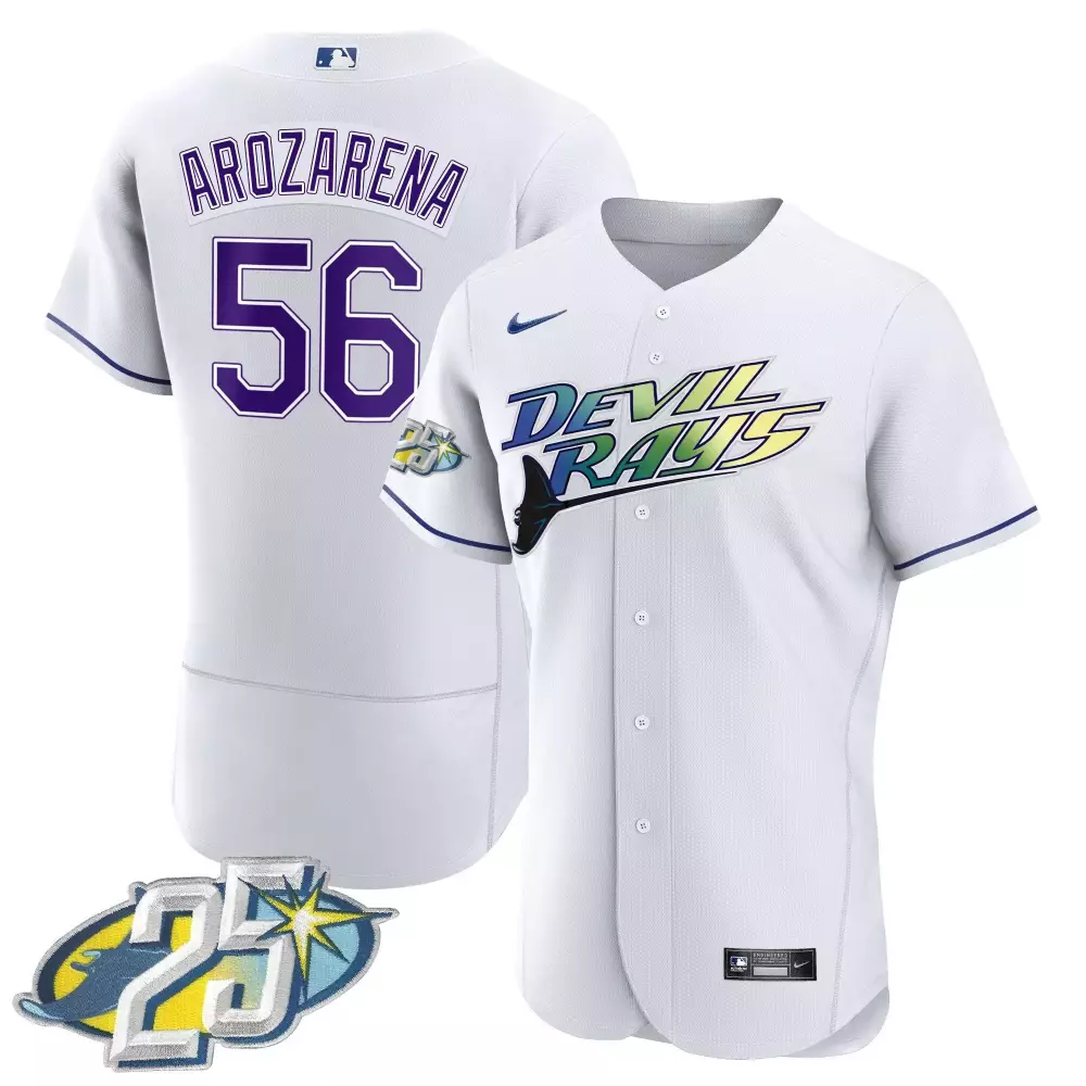 Randy Arozarena 56 Devil Rays Jersey White 25th Anniversary Men Purple Blue Yellow