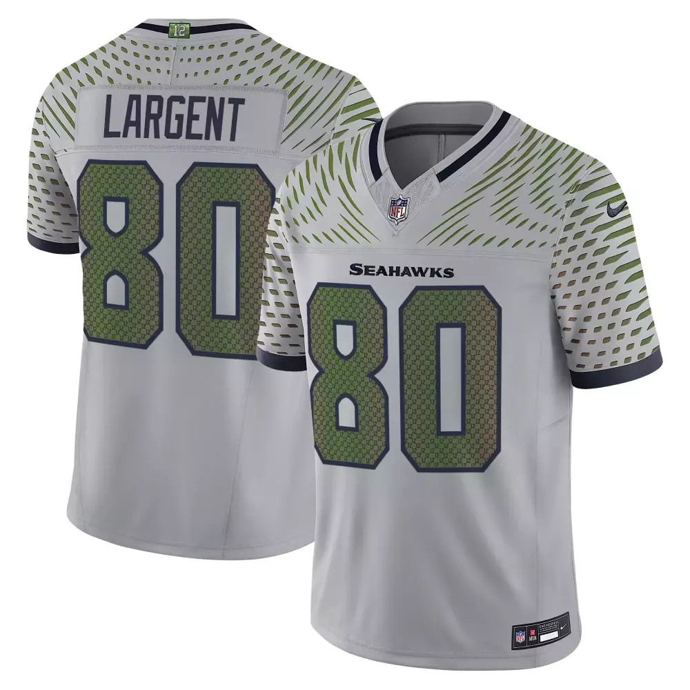 Steve Largent 80 Seahawks Jersey White Men Alternate Split Design Navy Green Vapor
