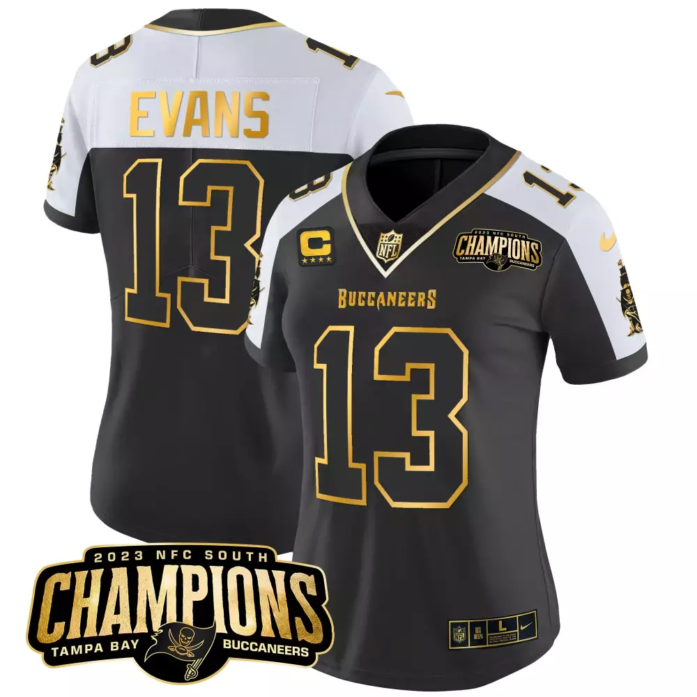 Mike Evans 13 Buccaneers Jersey Black 2023 NFC South Champions Men NFL Split Design