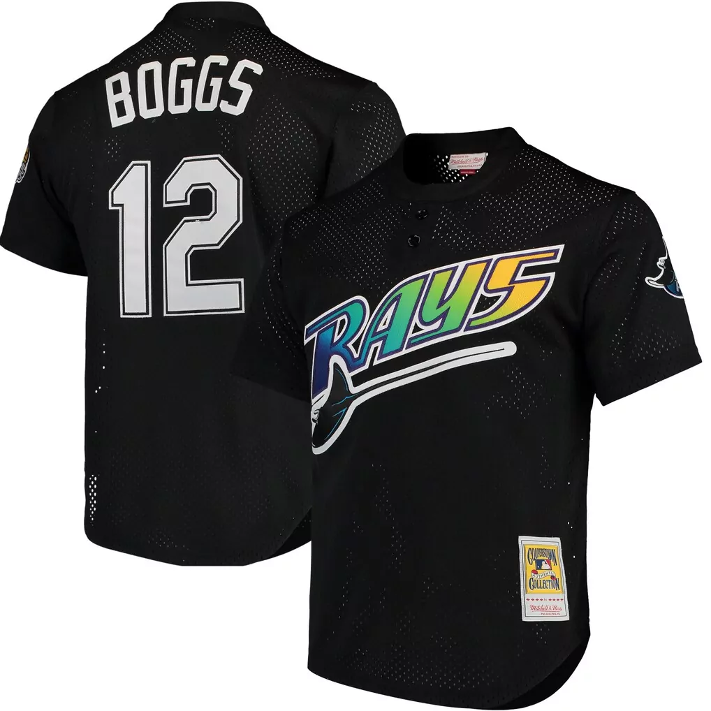 Wade Boggs 12 Rays Jersey Black Cooperstown Collection Men White Green Blue Yellow