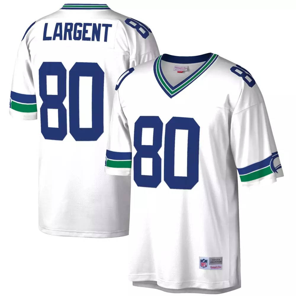 Steve Largent 80 Seattle Seahawks Jersey White Men Replica Blue Green Retired v2
