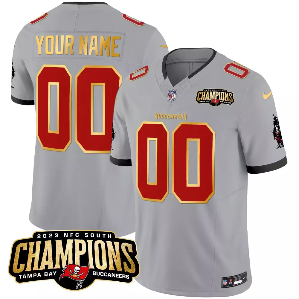 Custom Tampa Bay Buccaneers Jersey Gray 2023 NFC South Champions Men Red Gold Vapor