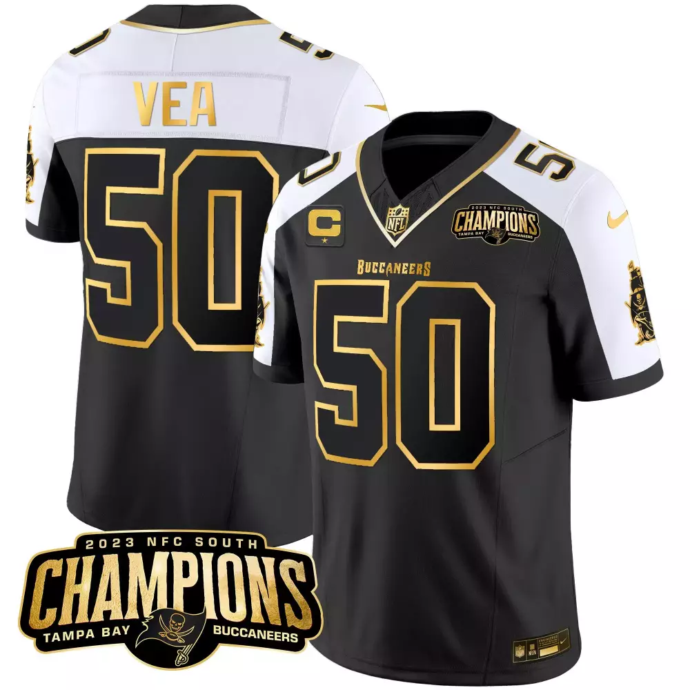 Vita Vea 50 Buccaneers Jersey Black 2023 NFC South Champions Men Player White Gold
