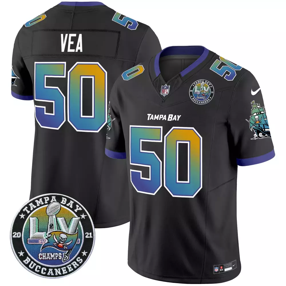 Vita Vea 50 Tampa Bay Buccaneers Jersey Black Super Bowl Lv Champions Men Purple