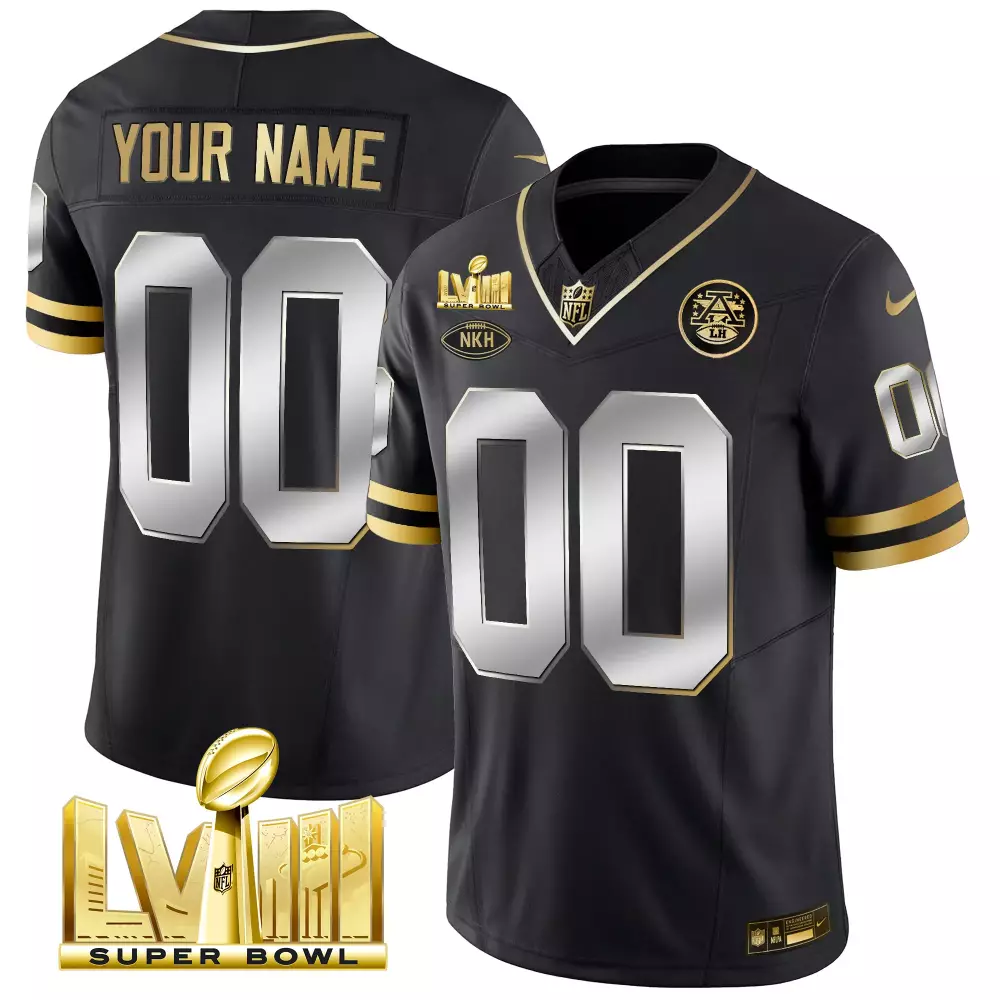 Custom Jersey Black Super Bowl Lviii Gold Silver Stitched