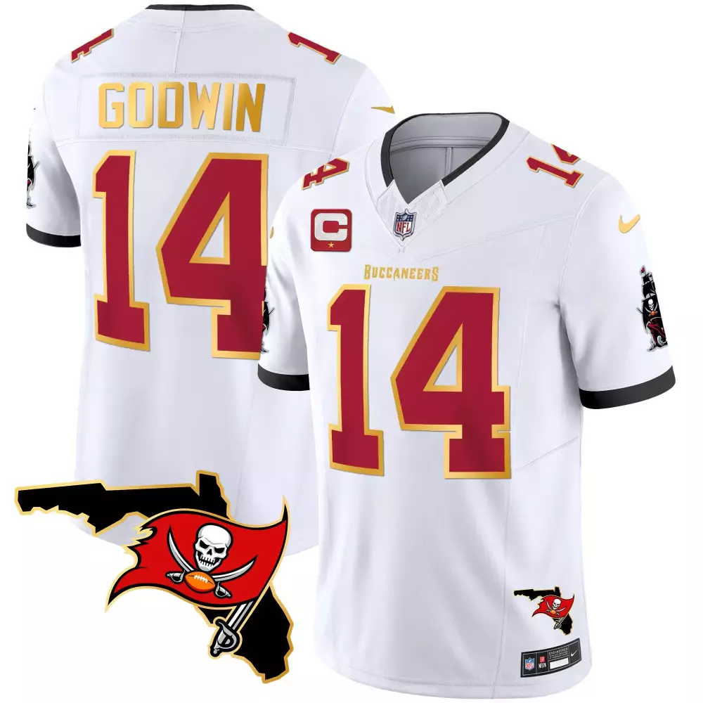 Chris Godwin 14 Buccaneers Jersey White Men Replica Red Gold Vapor All Stitched
