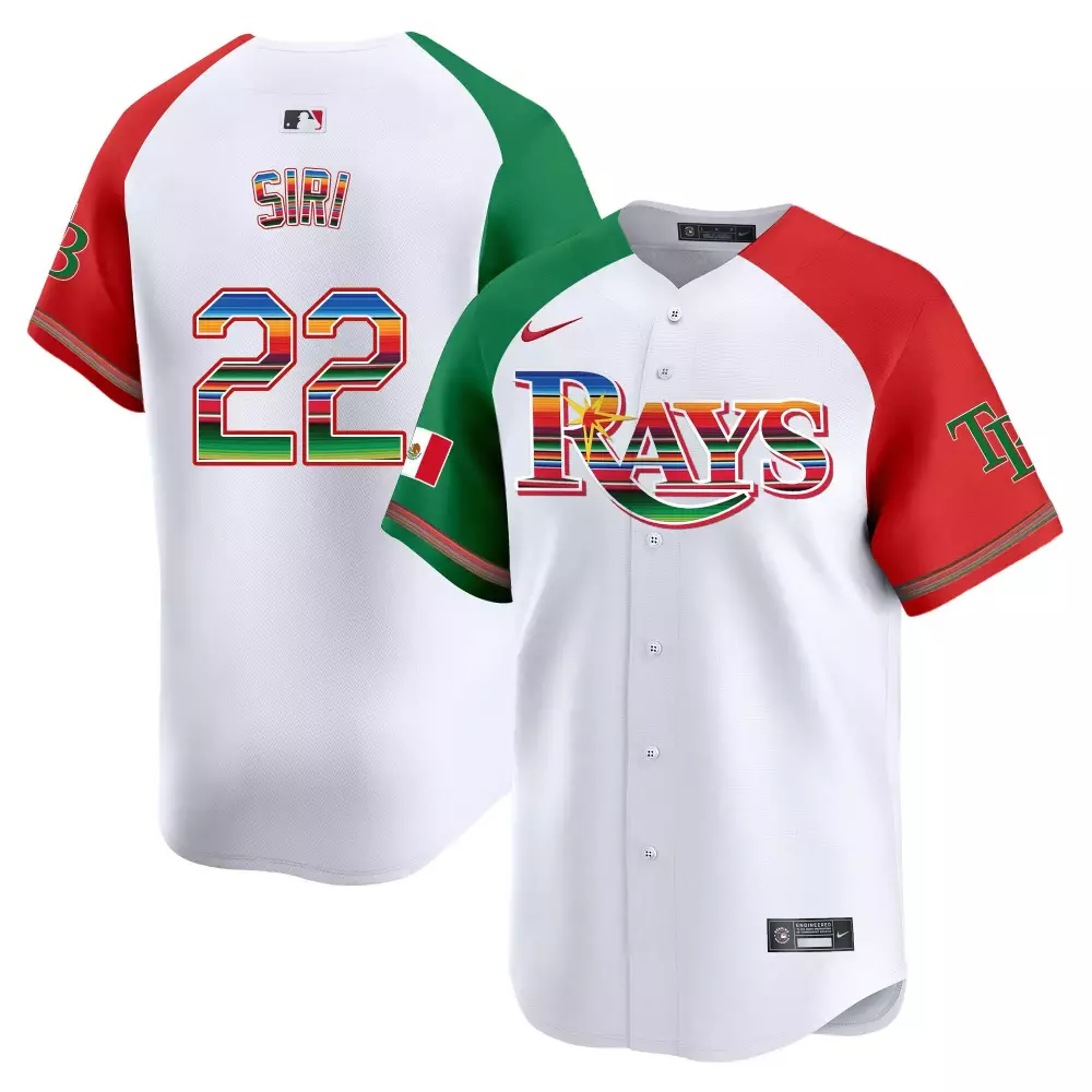 Jose Siri 22 Rays Jersey White Mexican Flag Men Wordmark Split Custom Design Red