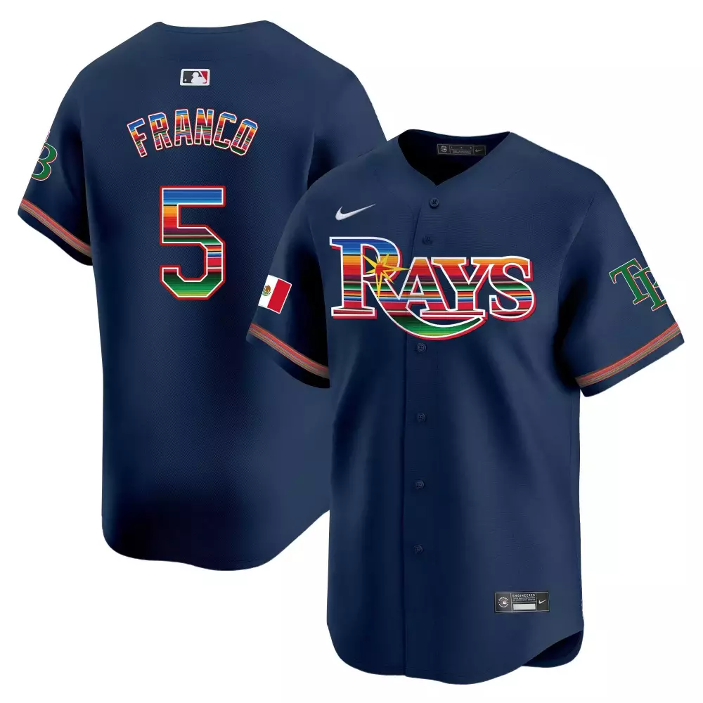 Wander Franco 5 Rays Jersey Navy Mexican Flag Men Split Custom Design Green Yellow