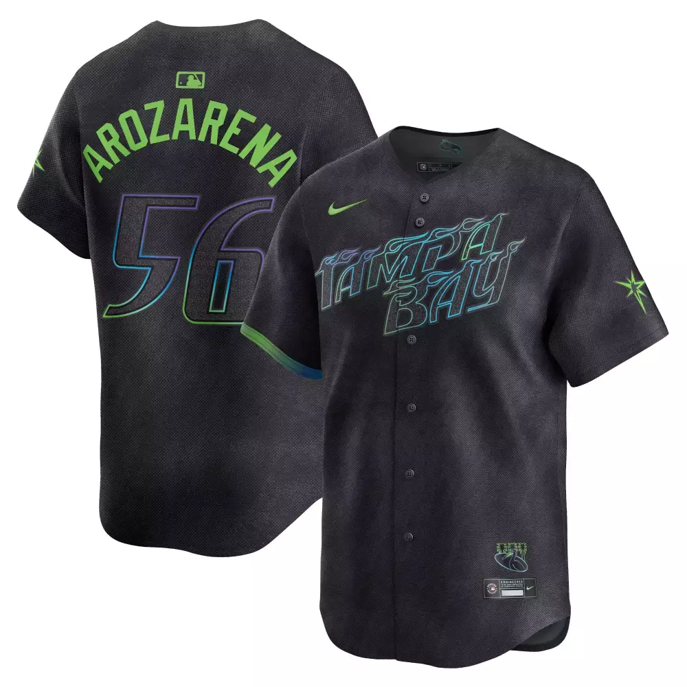 Randy Arozarena 56 Tampa Bay Rays Jersey Black City Connect Men Alternate Split Design