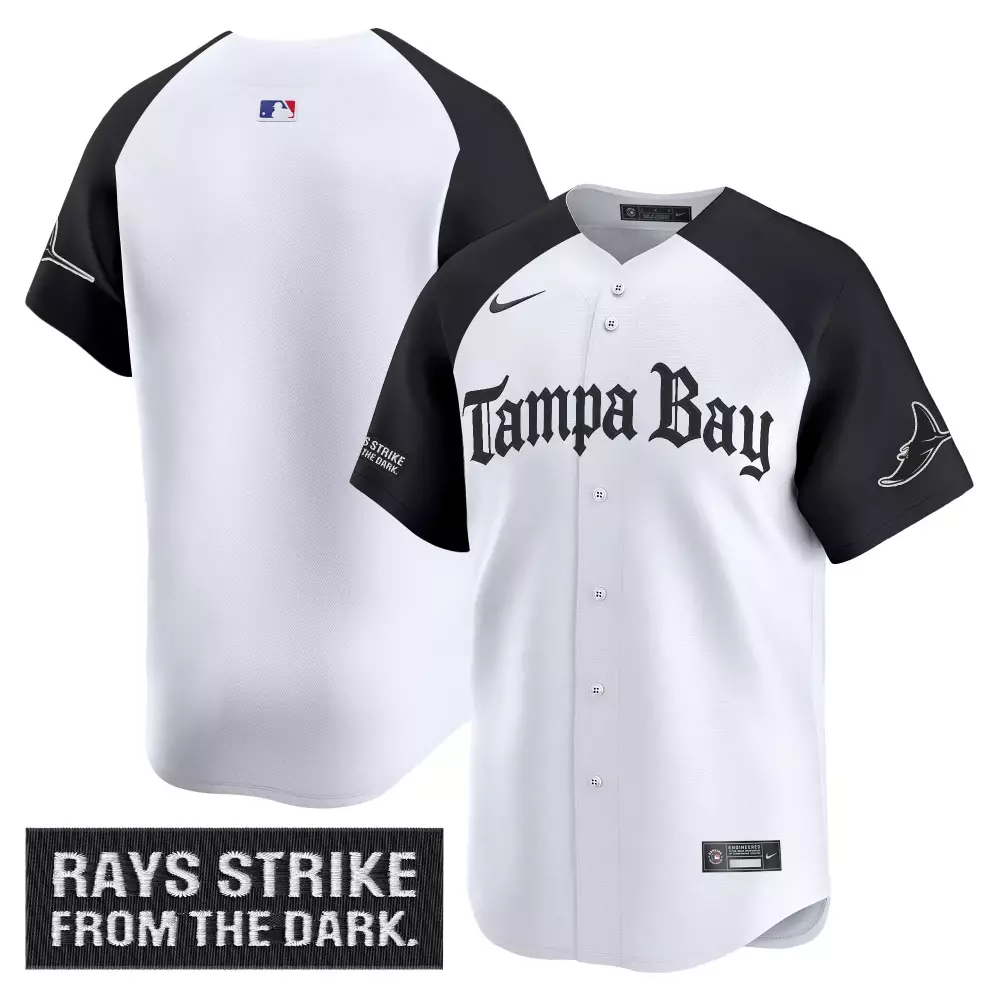 Custom Tampa Bay Rays Jersey White Strike From The Dark Split Design Black Vapor