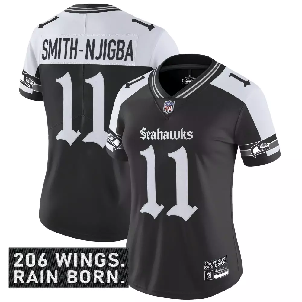 Jaxon Smith-njigba 11 Seahawks Jersey Black Women White Stitched