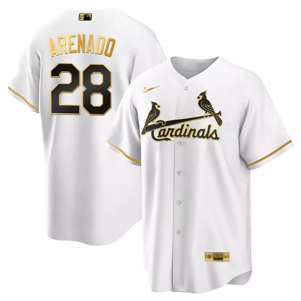 Nolan Arenado 28 Cardinals Jersey White Authentic Collection Men Black Gold Cool